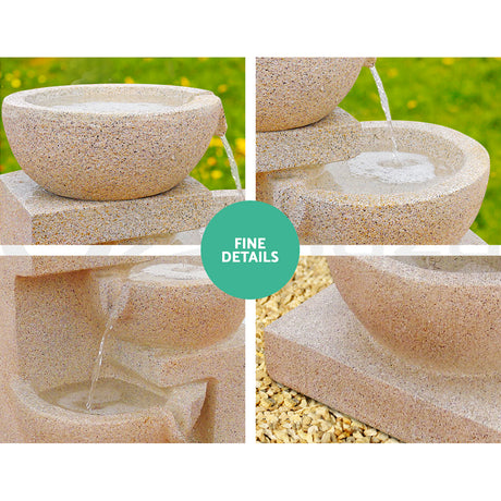 Gardeon 4 Tier Solar Powered Water Fountain with Light - Sand Beige