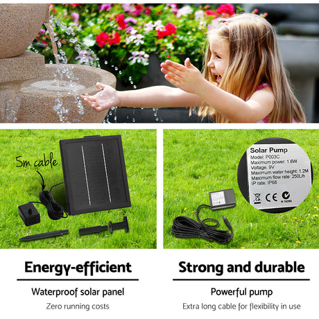Gardeon 4 Tier Solar Powered Water Fountain with Light - Sand Beige
