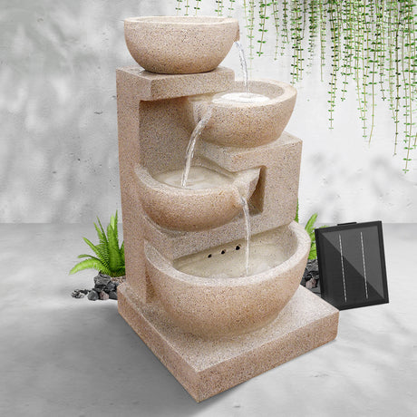 Gardeon 4 Tier Solar Powered Water Fountain with Light - Sand Beige