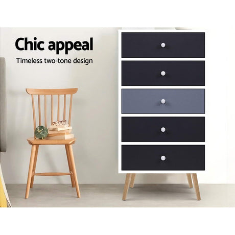 Artiss 5 Chest of Drawers Dresser Table Tallboy Storage Cabinet Furniture Black