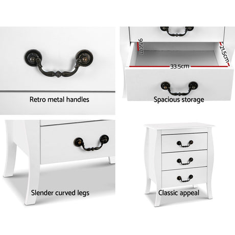 Artiss Bedside Tables 3 drawers Storage Nightstand Side Chest Cabinet Lamp Unit