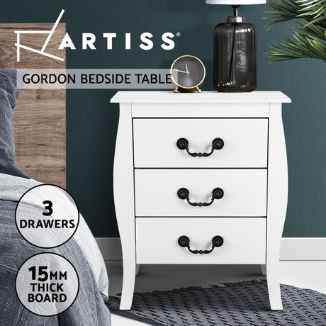 Artiss Bedside Tables 3 drawers Storage Nightstand Side Chest Cabinet Lamp Unit