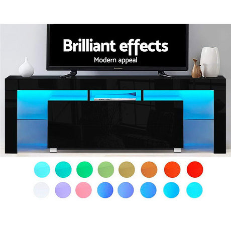 Artiss TV Cabinet Entertainment Unit Stand RGB LED Gloss Furniture 160cm Black