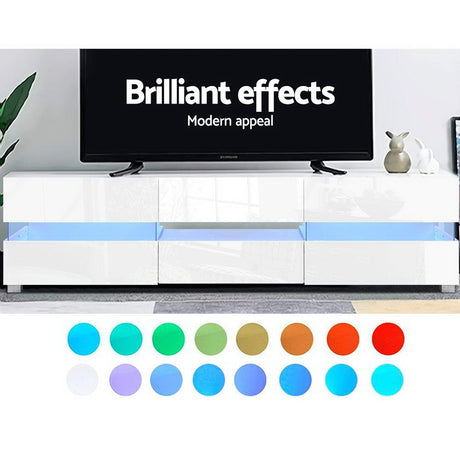 Artiss TV Cabinet Entertainment Unit Stand RGB LED Gloss Furniture 177cm White