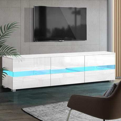 Artiss TV Cabinet Entertainment Unit Stand RGB LED Gloss Furniture 177cm White