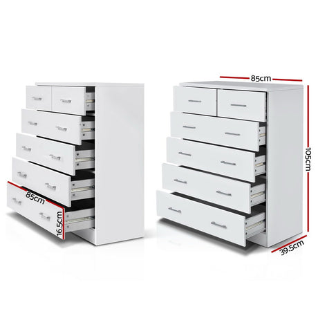 Artiss Tallboy Dresser Table 6 Chest of Drawers Cabinet Bedroom Storage White