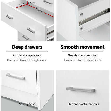 Artiss Tallboy Dresser Table 6 Chest of Drawers Cabinet Bedroom Storage White