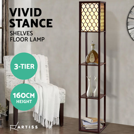 Artiss Floor Lamp Wood Shelf Morden Living Bedroom Lighting Storage Organizer