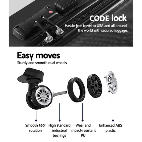 Wanderlite 20 Luggage Sets Suitcase Trolley Travel Hard Case Lightweight Black