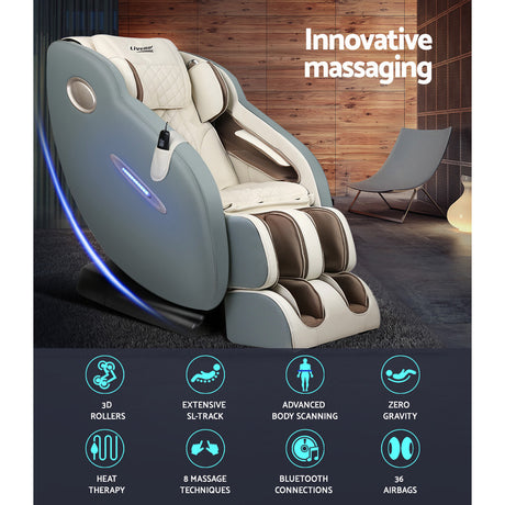 Livemor 3D Electric Massage Chair SL Track Full Body Zero Gravity Shiatsu Navy Cream