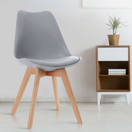 Artiss 4x Retro Replica Eames Dining DSW Chairs PU Leather Padded Kitchen Cafe Beech Wood Legs Grey