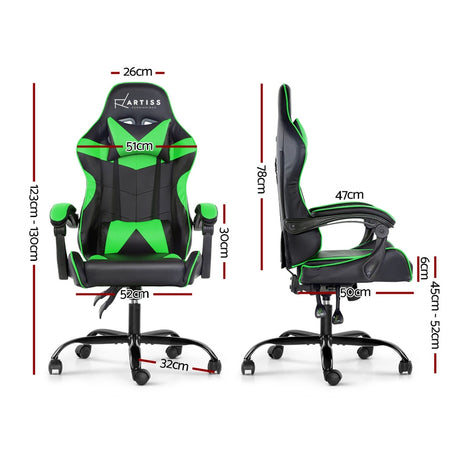 Artiss Office Chair Gaming Chair Computer Chairs Recliner PU Leather Seat Armrest Black Green