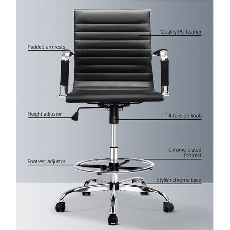 Artiss Office Chair Veer Drafting Stool Mesh Chairs Armrest Standing Desk Black