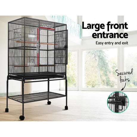 i.Pet Large Bird Cage with Perch - Black