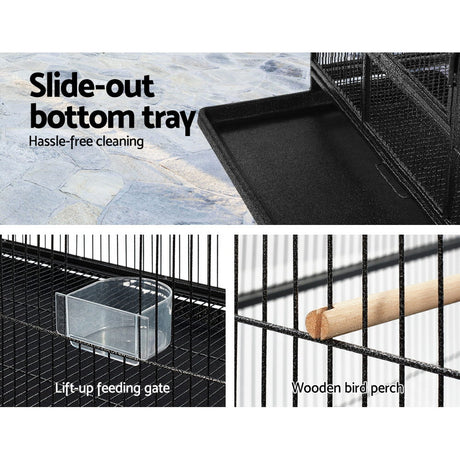 i.Pet Large Bird Cage with Perch - Black