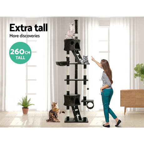 i.Pet 260cm Multi Level Cat Scratching Post - Grey
