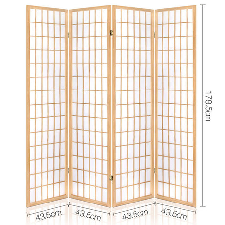Artiss 4 Panel Wooden Room Divider - Natural
