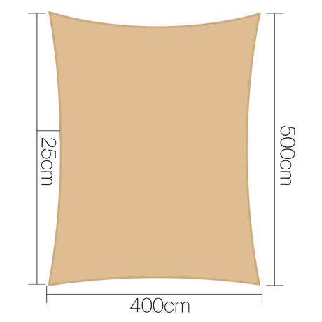 Instahut 4 x 5m Waterproof Rectangle Shade Sail Cloth - Sand Beige