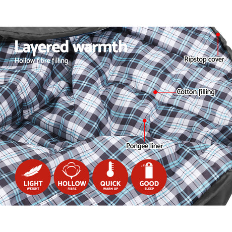 Weisshorn Sleeping Bag Single Camping Hiking Winter Thermal Grey