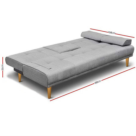 Artiss 3 Seater Fabric Sofa Bed - Grey