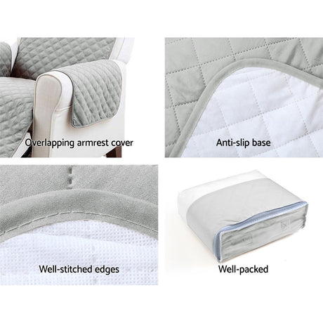 Artiss Sofa Cover Quilted Couch Covers Protector Slipcovers 3 Seater Grey
