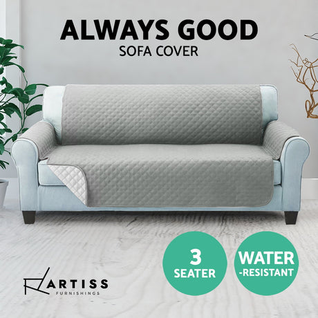 Artiss Sofa Cover Quilted Couch Covers Protector Slipcovers 3 Seater Grey