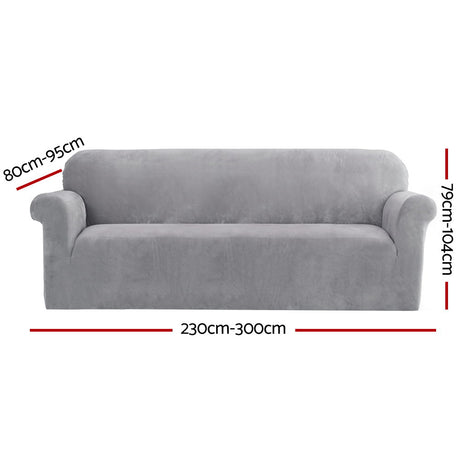 Artiss Velvet Sofa Cover Plush Couch Cover Lounge Slipcover 4 Seater Grey