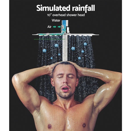 WELS 10 Rain Shower Head Set Bathroom Square Dual Heads Faucet High Pressure Hand Held