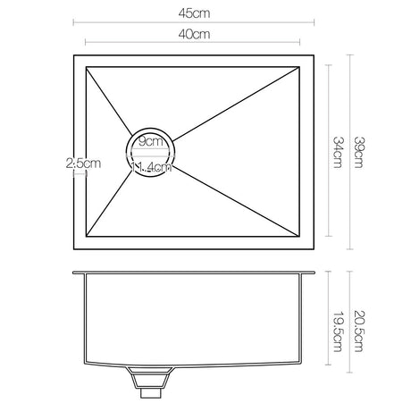 Cefito 39cm x 45cm Stainless Steel Kitchen Sink Under/Top/Flush Mount Silver