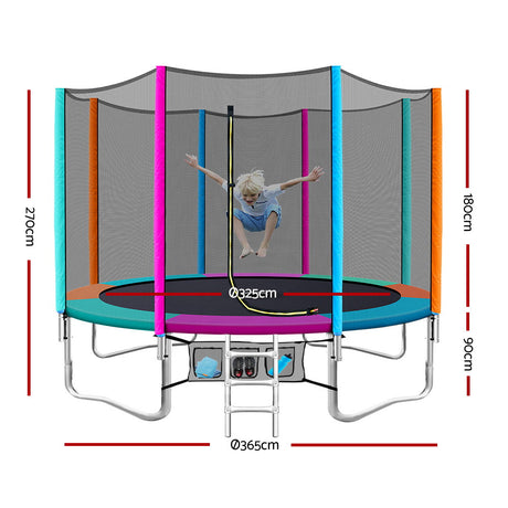 Everfit 12FT Trampoline Round Trampolines Kids Enclosure Safety Net Pad Outdoor Multi-coloured Flat
