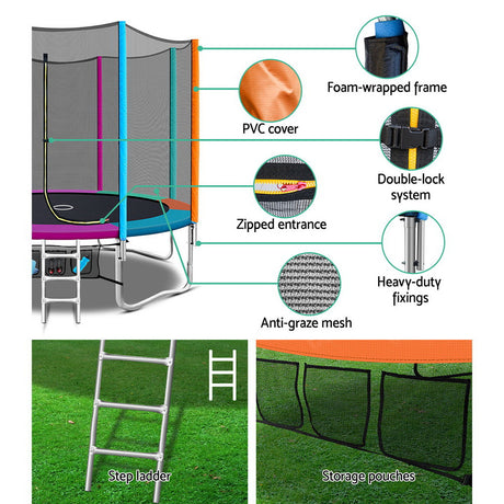 Everfit 12FT Trampoline Round Trampolines Kids Enclosure Safety Net Pad Outdoor Multi-coloured Flat