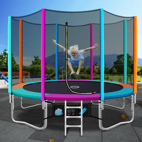 Everfit 12FT Trampoline Round Trampolines Kids Enclosure Safety Net Pad Outdoor Multi-coloured Flat