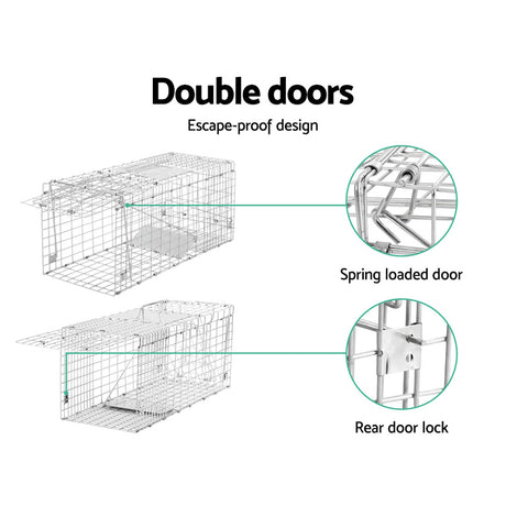 Humane Animal Trap Cage 94 x 34 x 36cm - Silver