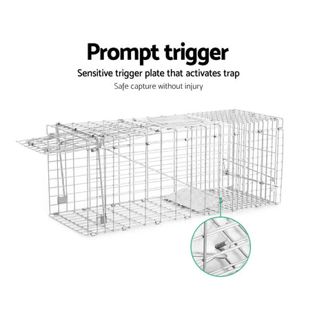 Humane Animal Trap Cage 94 x 34 x 36cm - Silver