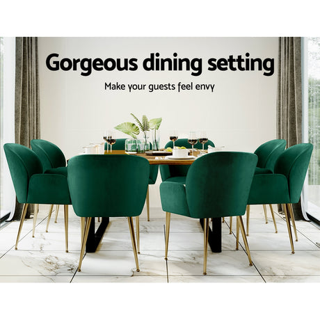 Artiss Set of 2 Kynsee Dining Chair Armchair Cafe Chair Upholstered Velvet Green