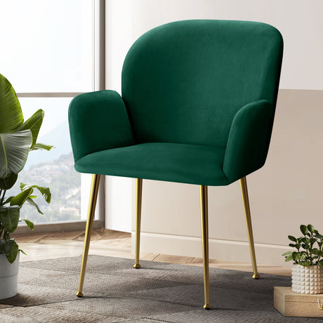 Artiss Set of 2 Kynsee Dining Chair Armchair Cafe Chair Upholstered Velvet Green