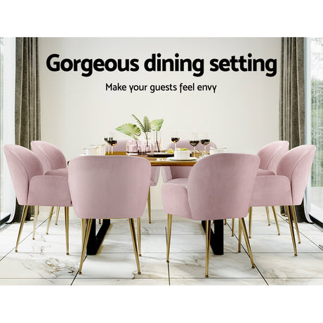 Artiss Set of 2 Kynsee Dining Chairs Armchair Cafe Chair Upholstered Velvet Pink