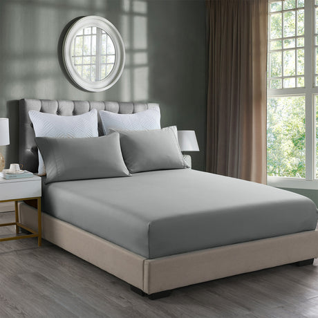 Royal Comfort 2000TC 3 Piece Fitted Sheet and Pillowcase Set Bamboo Cooling - Mid Grey