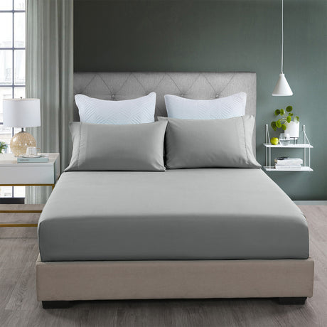 Royal Comfort 2000TC 3 Piece Fitted Sheet and Pillowcase Set Bamboo Cooling - Mid Grey