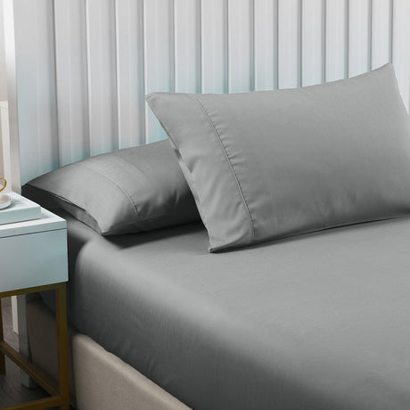 Royal Comfort 2000TC 3 Piece Fitted Sheet and Pillowcase Set Bamboo Cooling - Mid Grey