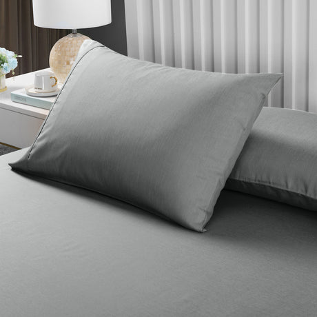 Royal Comfort 2000TC 3 Piece Fitted Sheet and Pillowcase Set Bamboo Cooling - Mid Grey