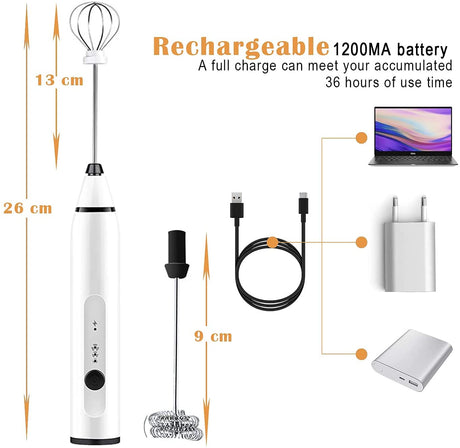 VIKUS Silver Rechargeable Electric Milk Frother Handheld (3 Speeds)