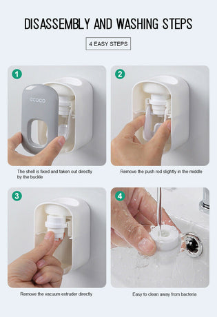 Ecoco Wall mount auto ands Free Toothpaste Dispenser Automatic Toothpaste Squeezer Bathroom Toothpaste Holder Black