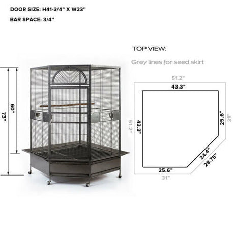 185cm XXL Corner Bird Cage Pet Parrot Aviary Perch Castor Wheel