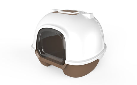 Cat Toilet Litter Box Portable Hooded Tray House with Handle and Scoop Brown