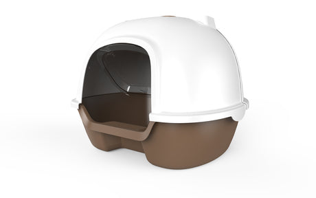 Cat Toilet Litter Box Portable Hooded Tray House with Handle and Scoop Brown