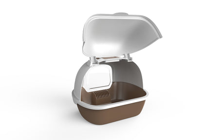 Cat Toilet Litter Box Portable Hooded Tray House with Handle and Scoop Brown