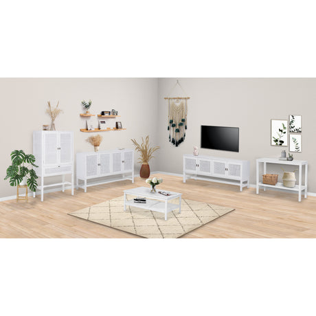 Jasmine Console Hallway Entry Table 110cm Mindi Timber Wood Rattan - White