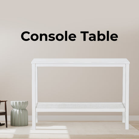 Jasmine Console Hallway Entry Table 110cm Mindi Timber Wood Rattan - White