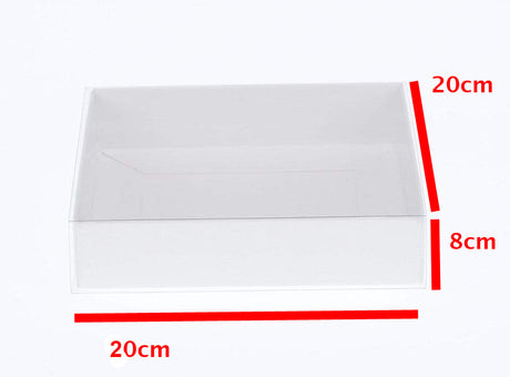 10 Pack of White Card Square Box - Clear Slide On Lid - 20 x 20 x 8cm - Large Beauty Product Gift Giving Hamper Tray Merch Fashion Cake Sweets Xmas